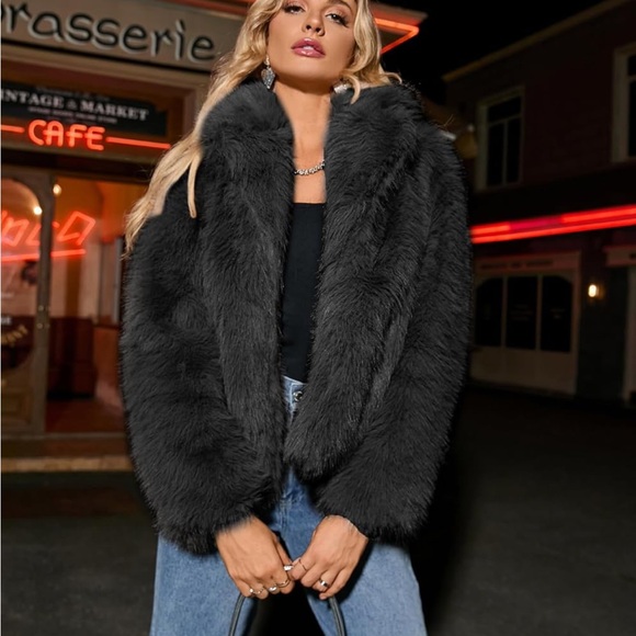 Womens Fur Coat Long Sleeve Pockets Cropped Jacket Women Outwear Warm Winter Coa - Picture 3 of 4